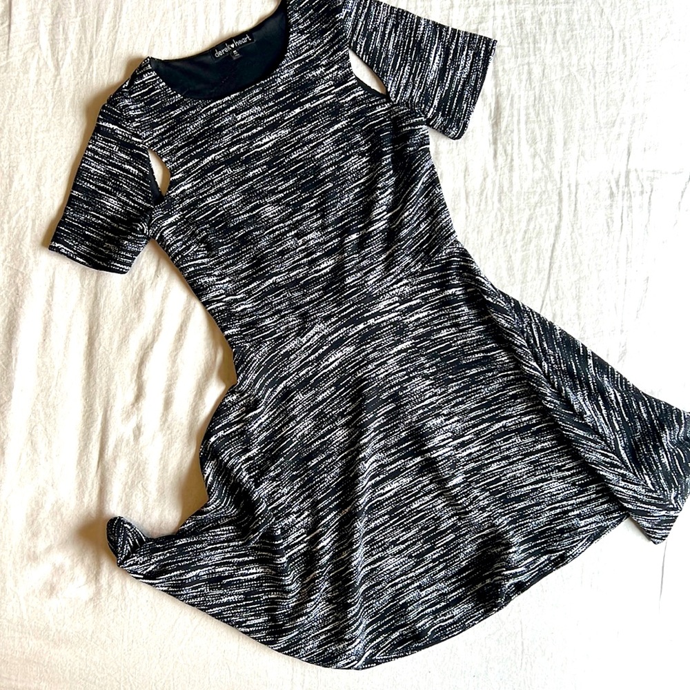 Black and white print fit and flare dress